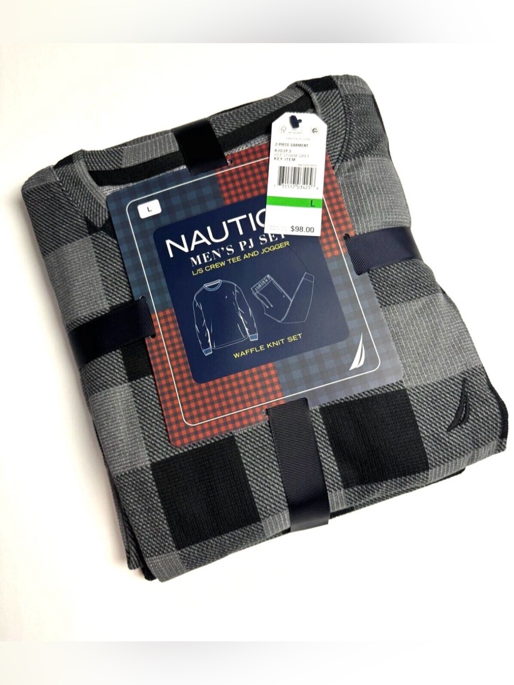 Nautica Waffle Knit Men's Buffalo Plaid Pajama Set 2 Pc Long Sleeve & Jogger LG